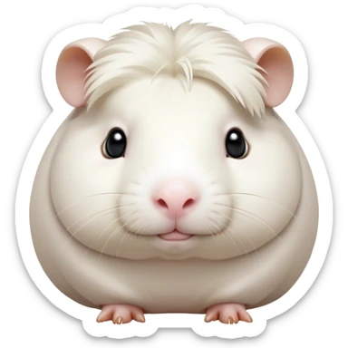 Cinematic Noble White Guinea Pig Portrait Emoji, Poised and regal, with a compact, chubby build and a pristine, well-groomed pure white coat, deep-set soulful dark eyes, Simplified yet sharp and sophisticated features, highly detailed, glowing with a soft, dignified glow, high shine, intelligent and sweet, stylized with an air of gentle purity, focused and attentive, soft glowing outline, capturing the essence of a watchful and confident little companion, so majestic it feels as though it could scurry out of the screen with effortless authority! sticker
