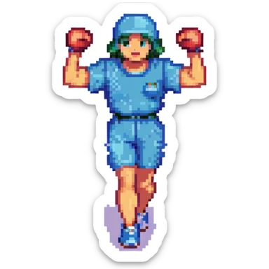 pixel art of a jogger, arms pumping, classic 8-bit style sticker