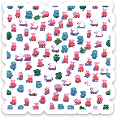 Peppa Pig, pixel art style, simple and recognizable, bright colors, blocky pixelated look sticker