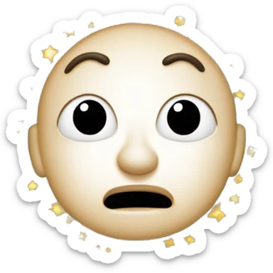 A face with eyes wide open, jaw dropped, and a spiral of stars or dots above the head, suggesting a mind being expanded or overwhelmed with amazement, inspiration, or sheer sticker