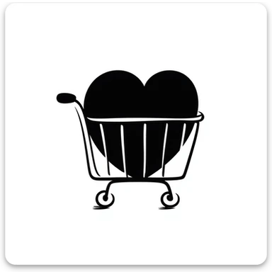 hand-drawn doodle of a shopping cart with a big red heart inside sticker