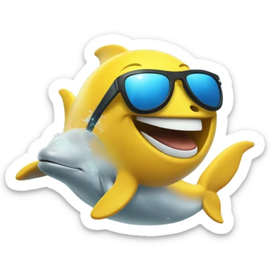 yellow emoji face with sun glasses riding dolphin sticker