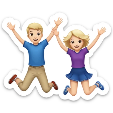 Boy and girl jumping for joy sticker
