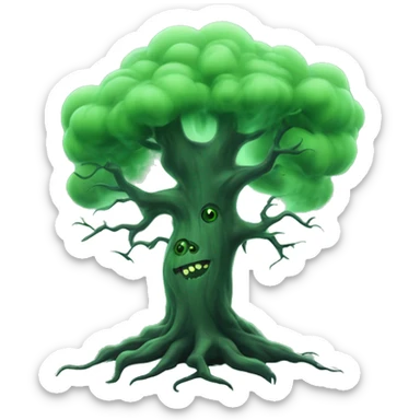 Creepy haunted tree with green smoke sticker
