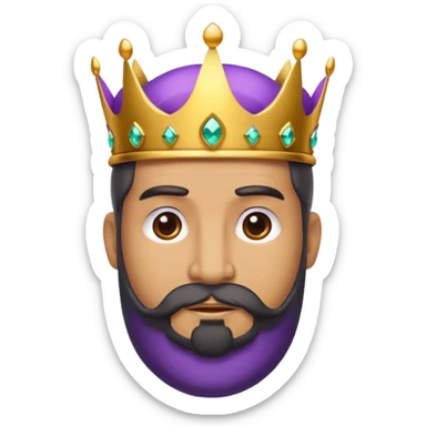 Create a cartoon-style emoji of Baltasar, one of the Three Wise Men. Only show his face and crown. He is older, with a black beard, and a purple and gold jeweled crown. Express warmth and wisdom. Colorful and simple, suitable as an emoji. sticker