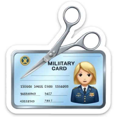 Scissors cutting military ID card in the middle front view sticker