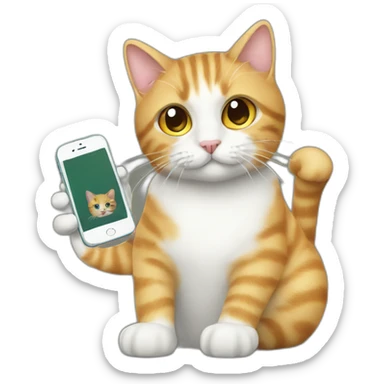 Holly with phone standing on cat sticker