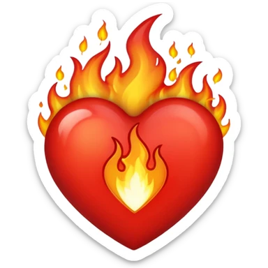 Red heart with flames  sticker