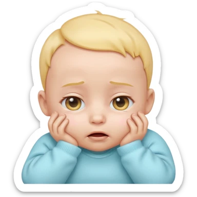 Cute 3D baby emoji, rubbing eyes, sleepy expression, short fine baby hair, soft pastel colors, clean white background  sticker
