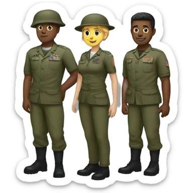 4 army people standing next to eachother sticker