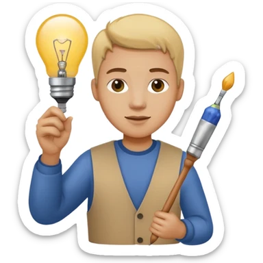 person with a lightbulb and paintbrush sticker