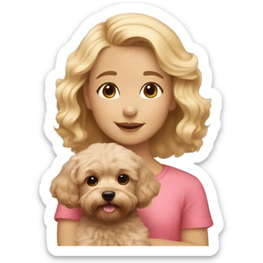 Little blonde girl and brown maltipoo sticker