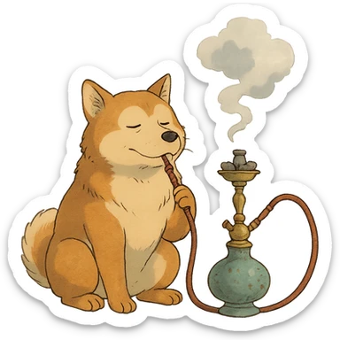 ghibli style dog smoking shisha sticker