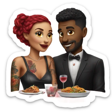 Romantic dinner date with hyper Realistic tattooed couple in love  sticker