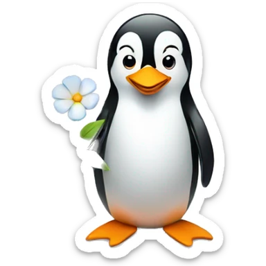 penguin holding flower and thumbs up sticker