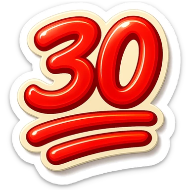 the number 30 emoji styled like the classic 100 emoji, bold and vibrant style, red numbers with double underline sticker