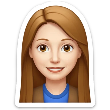 50 yr old white woman pale long brown hair small smile, straight hair sticker