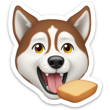 Red husky eating bread  sticker