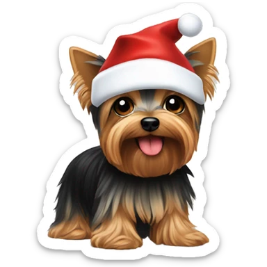 Yorkie wearing a santa hat sticker