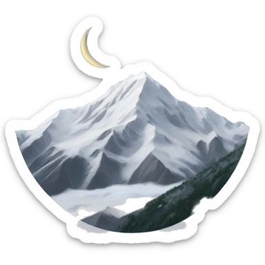 lune above the high snow mountain peak sticker