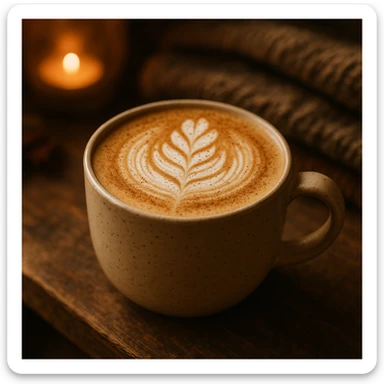 a beautiful coffee latte topped with cinnamon, cozy atmosphere sticker