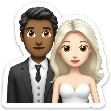 blond man, black hair white skin woman, marriage and holding gray cat sticker
