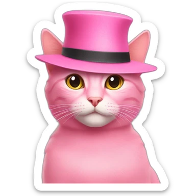 Photo of a pink cat with a hat sticker