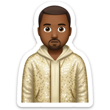 Kanye West with dark brown hair, cream sequin outfit sticker