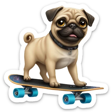 Pug riding a skateboard  sticker