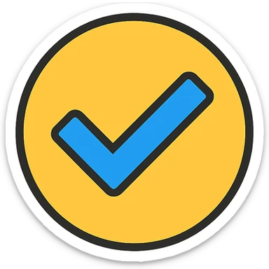 blue tick mark, circular badge, clean, modern, 2D sticker