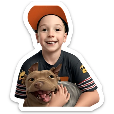 boy smiling with pet indoors sticker