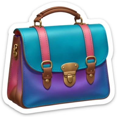 coins in gradient of turquoise, blue, pink, purple, and coral color inside a brown leather bag sticker