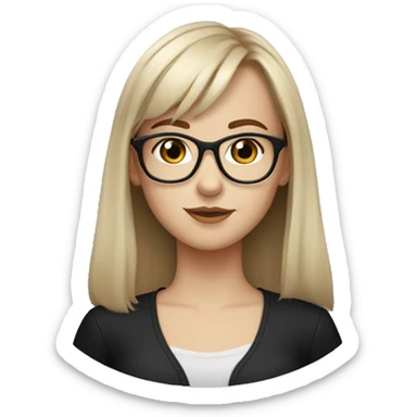 pretty white girl with glasses, black clothes and brown-light hair with bangs sticker