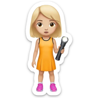 little girl in sporty dress with flashlight sticker