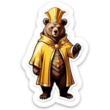 Massive bear wearing golden cloak and pointed hat sticker