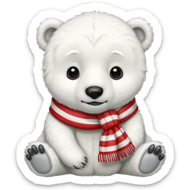 baby polar bear with red stripes scarf  sticker