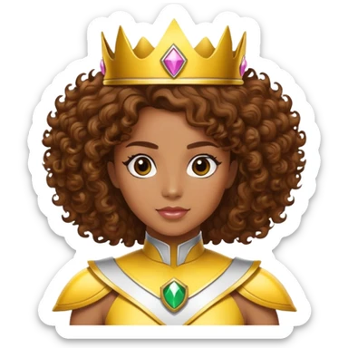 Princess yellow power ranger brown skin brown curly hair with crown sticker