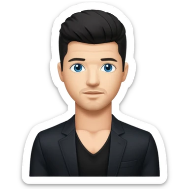 Robin Thicke with blue eyes, black hair, black outfit sticker
