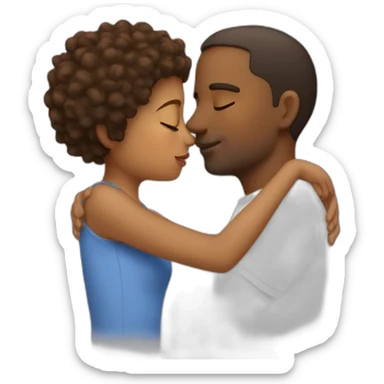 White man kissing short brown girl and hug sticker