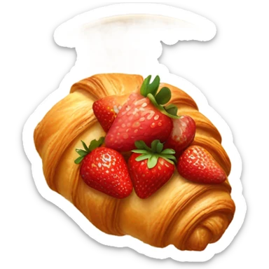there is a croissant with strawberries in a beige plate sticker