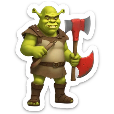 Shrek holding a axe with red slime on it sticker