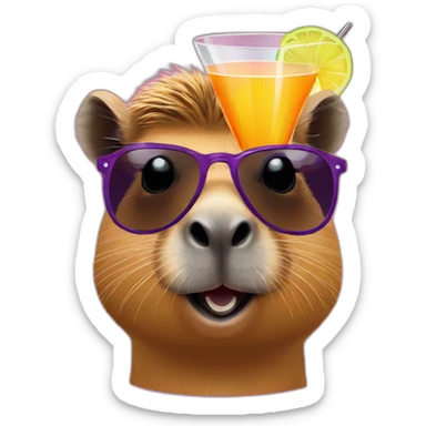 capybara in sunglasses with a cocktail sticker