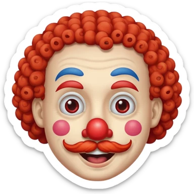 Classic clown — curly mustache, red nose sticker