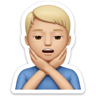 criss cross hands around throat choking self teeth showing one eye closed one eye open sticker