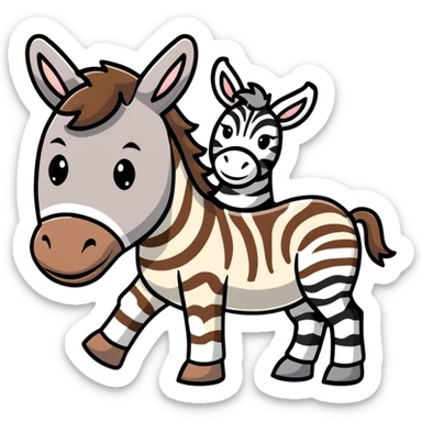 A donkey with a zebra head, donkey body with brown fur and zebra head with black and white stripes sticker
