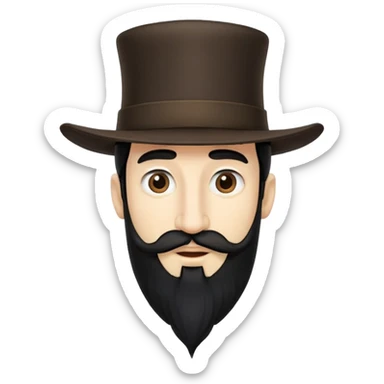 Man with a tall hat long nose beard and two curls coming out of the hat his hair color is black sticker
