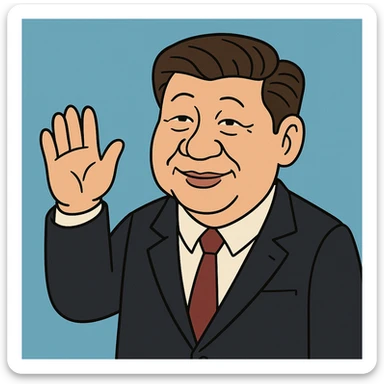 Xi Jinping, waving hand, blue background, flat toon style sticker
