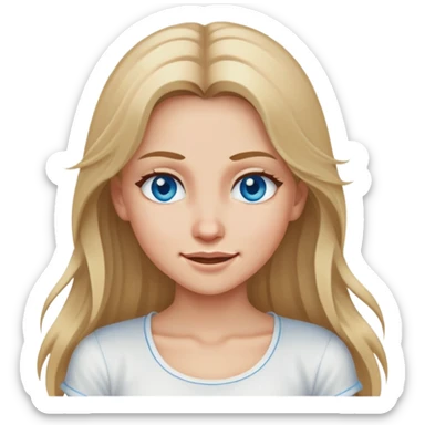 girl with long dirty blond hair, blue eyes, wearing a white top, winking sticker