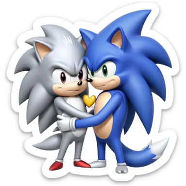 Sonic the Hedgehog and Silver the Hedgehog hugging each other sticker