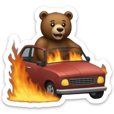 BEAR IN BURNING CAR sticker